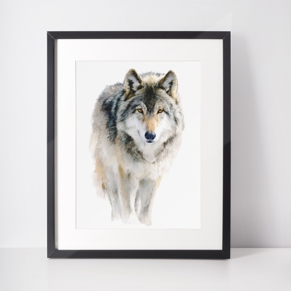 Watercolor Wolf with Mystical Aura Portrait Wall Art Print Poster, Unframed - Picture 3 of 6